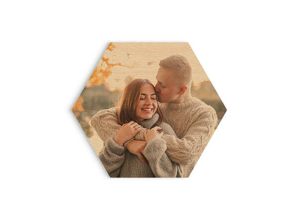 Personalised hexagon wooden wall art with your own images